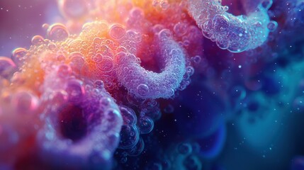 Colorful bubbles in liquid. AI.
