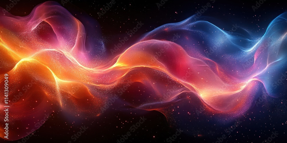 Poster vibrant abstract composition with colorful intertwined lines and soft glowing light