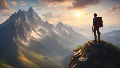 hiker standing on top of a mountain peak