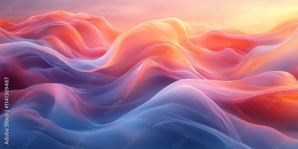 Poster abstract fluid curves with pastel gradient and soft lighting 3d render
