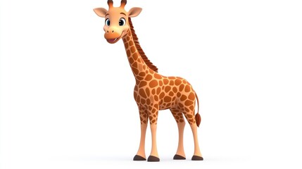 Obraz premium Cartoon giraffe with a friendly expression and colorful spots.