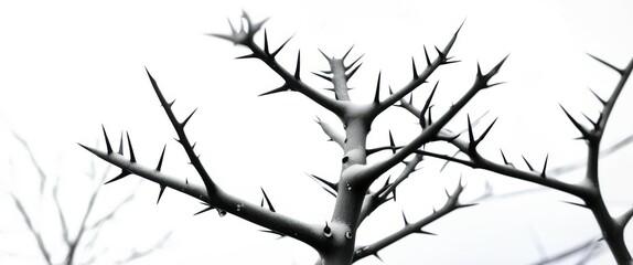 Obraz premium Photo of a black and white tree branch against a white background, with a shallow depth of field, jpeg artifacts, high quality