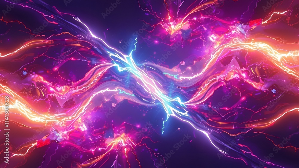 Poster glowing abstract background with fractal patterns and electric energy, featuring light, waves, and p