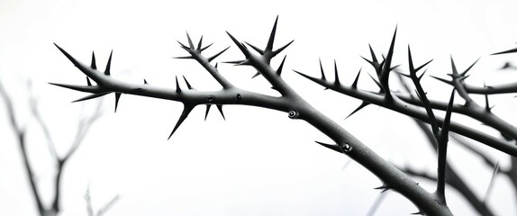 Photo of a black and white tree branch against a white background, with a shallow depth of field, jpeg artifacts, high quality