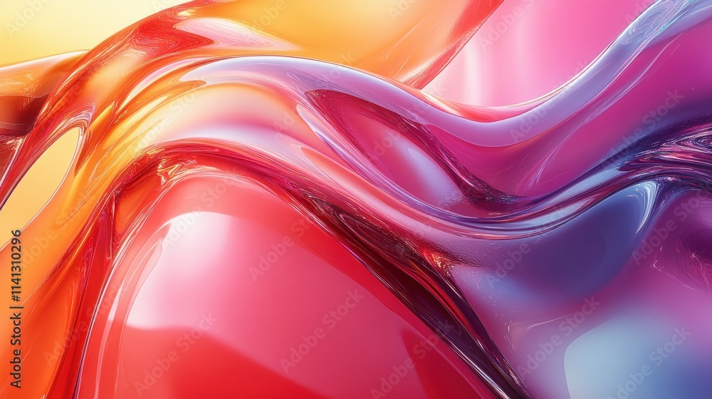Aufkleber glossy metallic abstract surface with vibrant reflections and chiaroscuro lighting in modern digital