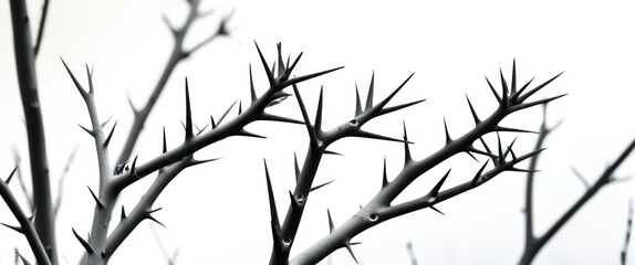 Obraz premium Photo of a black and white tree branch against a white background, with a shallow depth of field, jpeg artifacts, high quality
