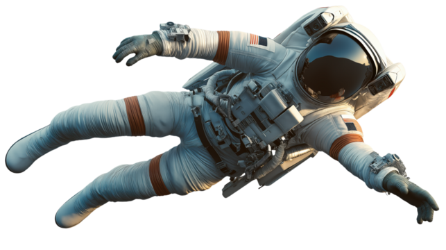 An astronaut in a space suit floating on transparent background