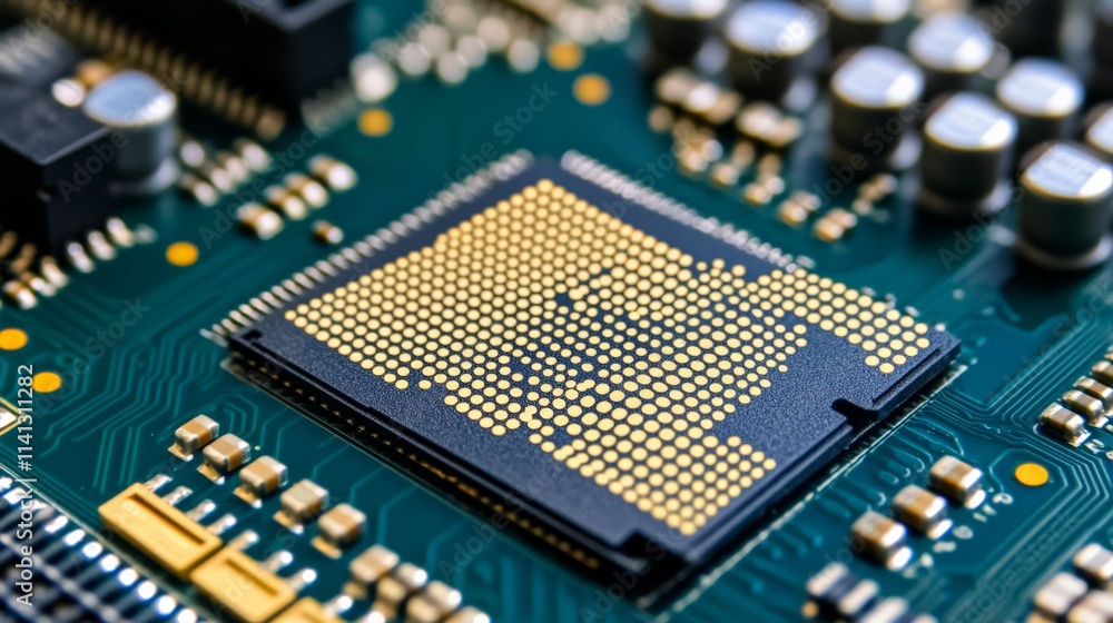 Poster intricate computer chip with detailed etching designs