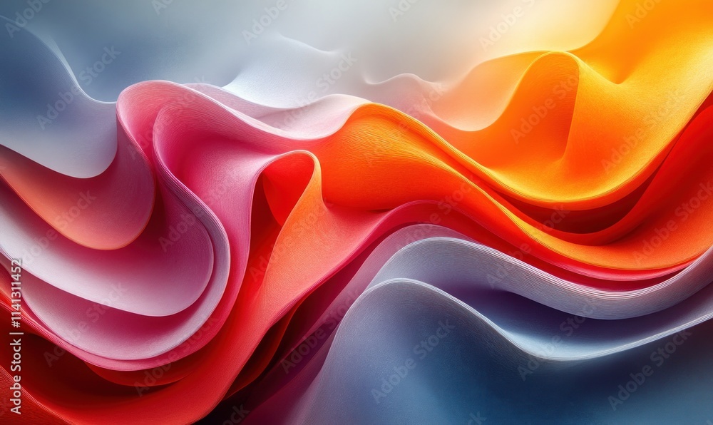 Poster modern three dimensional abstract shapes with colorful curves and dramatic lighting