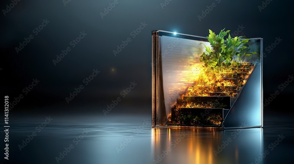 Leinwandbilder illuminated file structure with greenery aesthetic display digital art minimalist environment close-