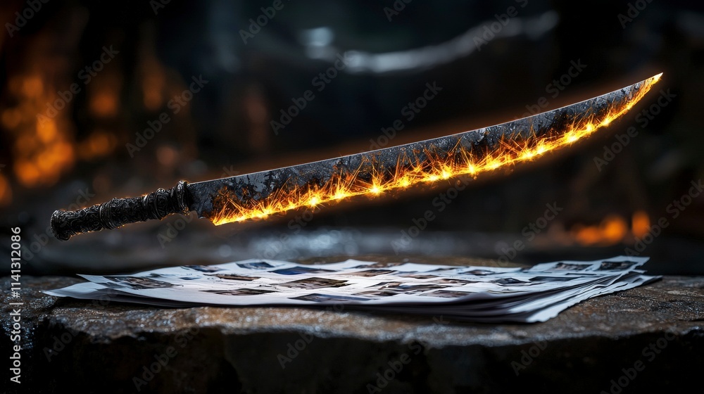 Aufkleber surreal blade hovering over glowing paper dark fantasy digital art mystical close-up conceptual imag
