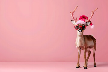 Reindeer on pink background with space for text,theme christmas