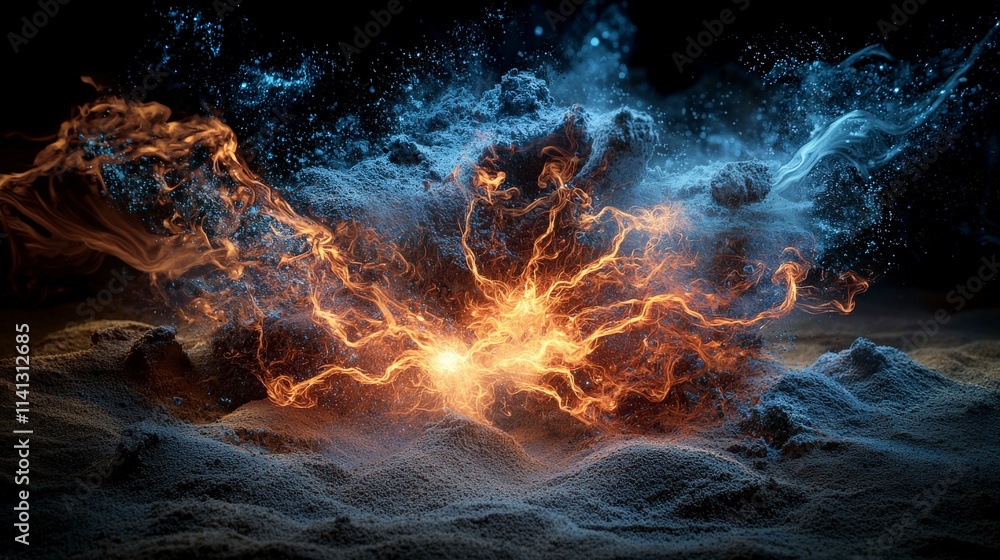 Aufkleber dynamic explosion of glowing powder particles abstract studio environment surreal visual art vibrant