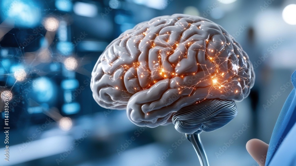 Poster illuminated close up view of the human brain s anatomical structure revealing the intricate neural n