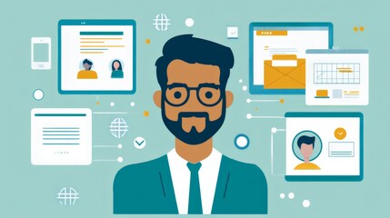 Business Person Connected via Digital Interface