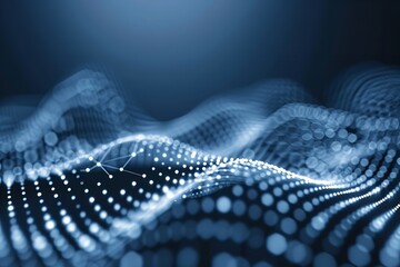 3D abstract dark blue backdrop with vector dots, technological theme, and perspective-based dimensional dotted flow. Generative Ai