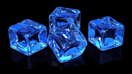 Stunning Blue Ice Cubes on Black Background