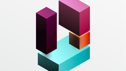 Obraz premium Sleek abstract design featuring isometric 3D blocks in a clean, modern composition. Perfect for tech-inspired themes, with vibrant colors and geometric precision