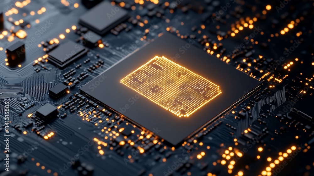 Aufkleber glowing computer chip with core energy representation