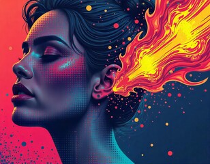 Fototapeta premium Fiery Woman Portrait, Abstract Digital Art
