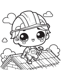 Coloring design education builder on the roof of the house