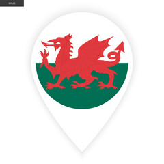 Wales marker icon with white border on white background. Wales pin icon isolated on white background	
