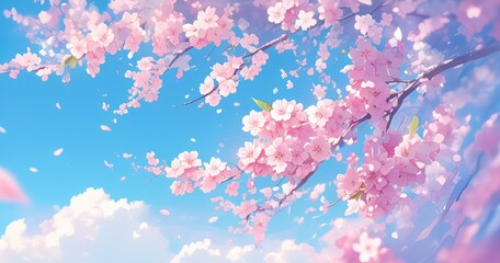 A serene scene of cherry blossoms against a clear blue sky, evoking tranquility and beauty.