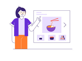 Woman ordering food online. Online Food illustration. Flat vector illustrations