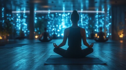 Meditative Connection Evening Serenity in a Modern Studio with Ambient Lights