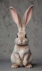 Easter Bunny Rabbit Sitting on Gray Background ,  spring,  bunny