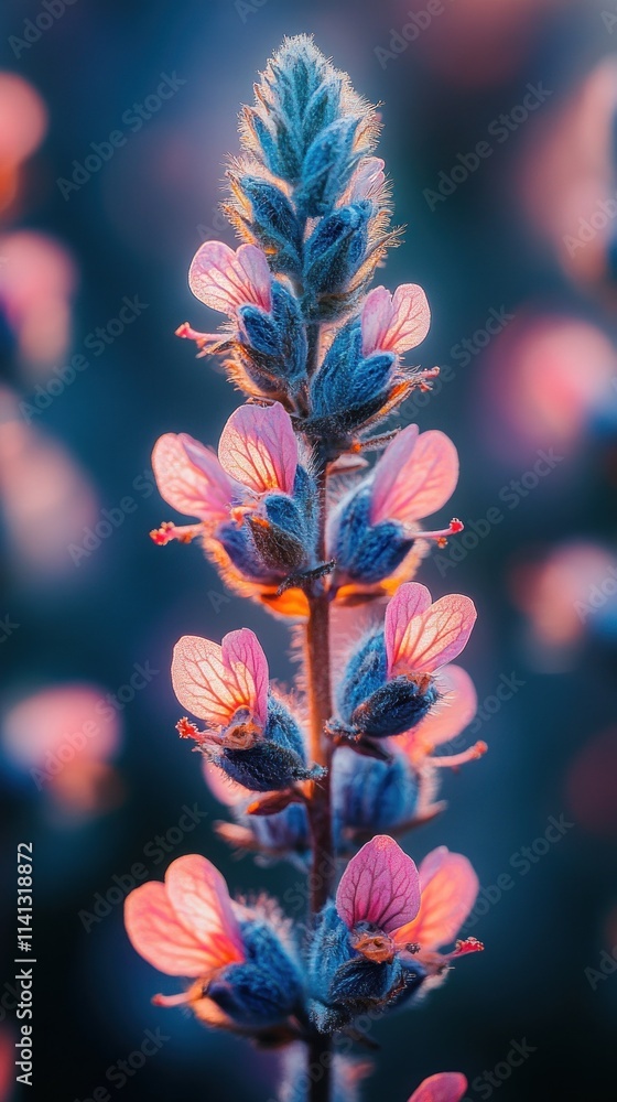 Poster a close-up of a vibrant flower cluster illuminated by soft light.