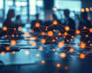 Innovative Digital Networking in Modern Office Setting with Data Visualization