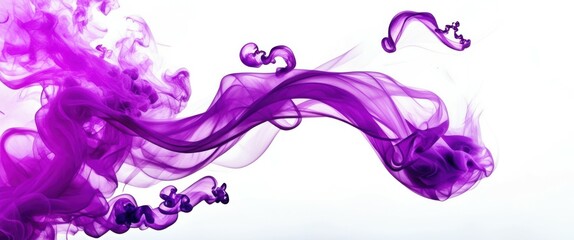Photograph of a purple ink cloud in water, abstract, fluid motion, dynamic, swirling, wispy tendrils, high quality, bright, vivid, contrast, white background