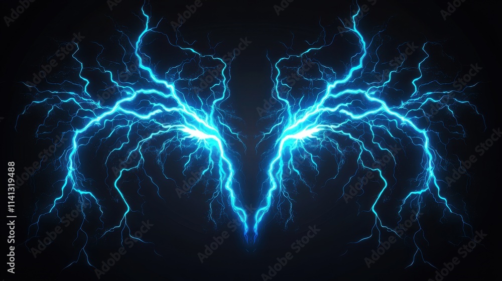 Poster a striking blue lightning bolt design radiating from a central point, creating a dynamic visual effe