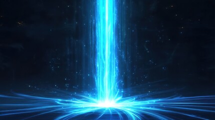 A mesmerizing blue light beam emanates from a glowing core, creating a surreal atmosphere of energy and mystique.