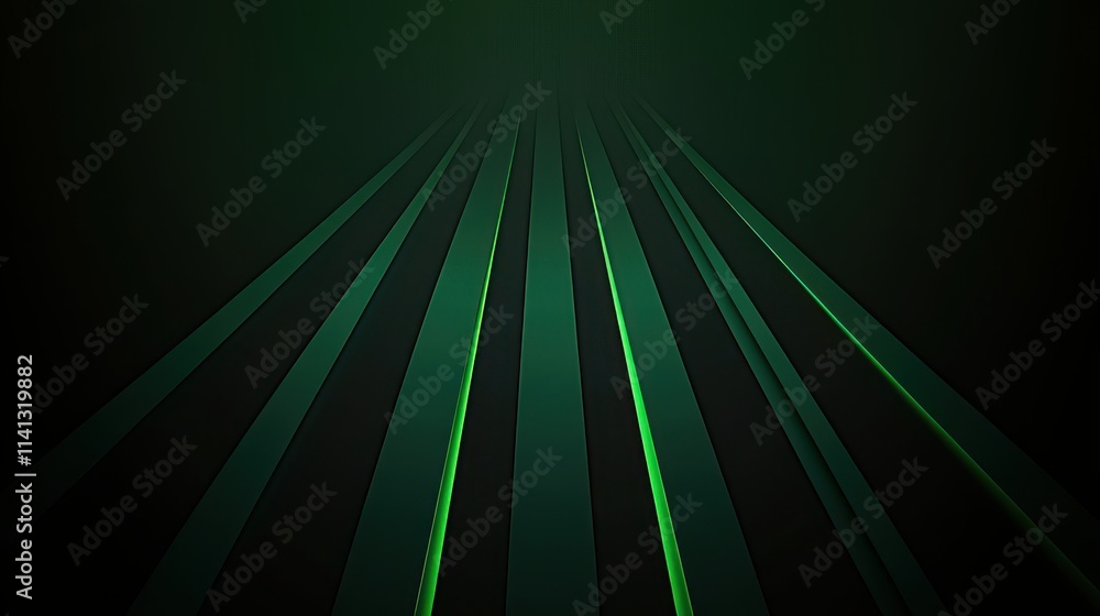 Poster a dramatic green abstract background featuring long, sleek lines merging into darkness, creating a s