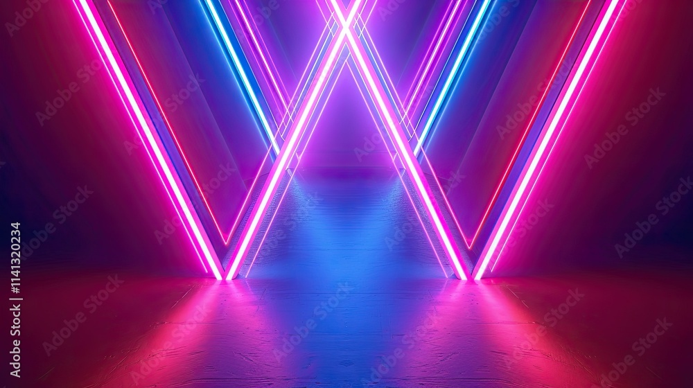 Poster a vibrant display of neon lights creating an abstract geometric pattern.