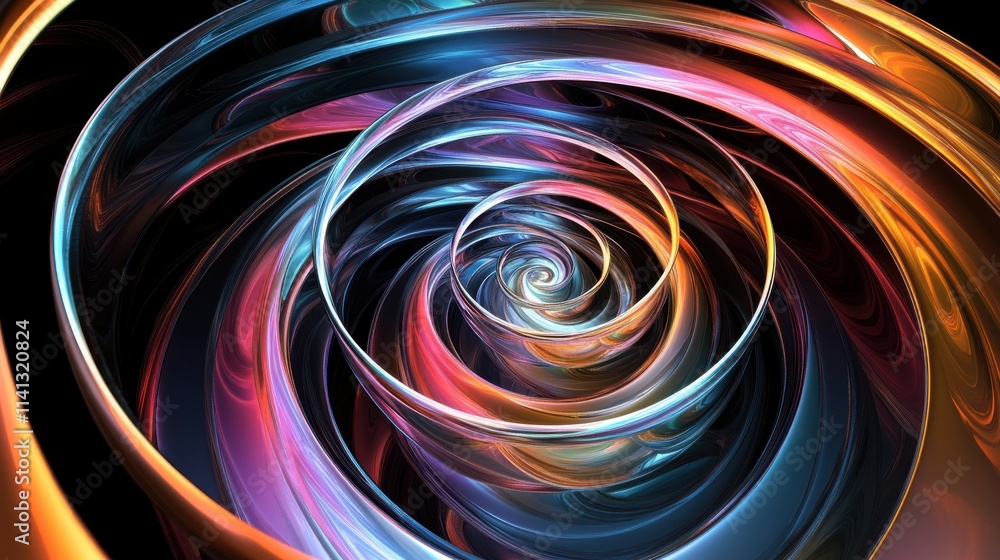 Poster a mesmerizing swirl of vibrant colors in a spiral pattern, creating an abstract depth and movement.