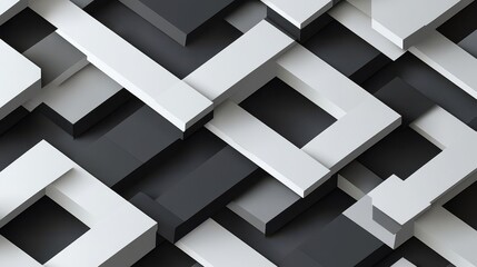 Abstract geometric patterns in black, white, and gray, showcasing a layered and modern design.
