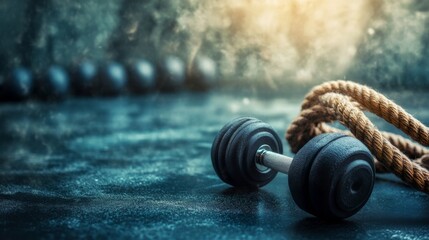 Sport exercise web banner promoting fitness and workout concepts, emphasizing an active and healthy lifestyle with training equipment, motivating individuals to stay fit.