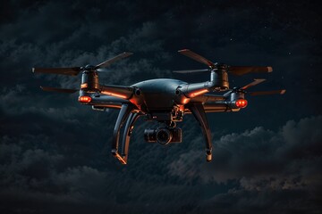 Naklejka premium A drone flying at night