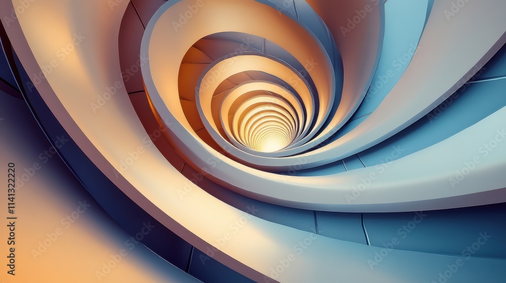 Poster a mesmerizing spiral design with shades of blue and orange, creating a sense of depth and movement.