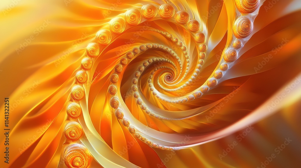 Poster an abstract spiral pattern in vibrant shades of orange and white, creating a sense of depth and flui