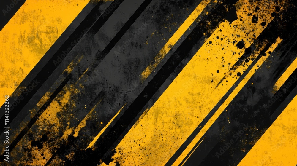 Poster dynamic abstract design featuring bold yellow and black diagonal stripes, creating an energetic and 