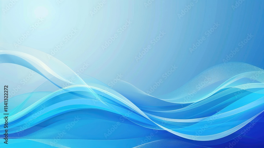 Poster abstract waves in blue tones, creating a calming and tranquil atmosphere.