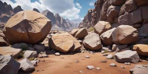 Weathered big stones forming a sturdy boundary, outdoor feature, rugged stone, landscape element