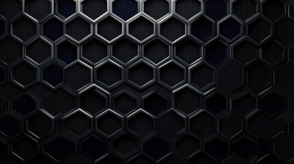 Close-up of a sleek, black hexagonal mesh pattern, creating a modern and industrial vibe.