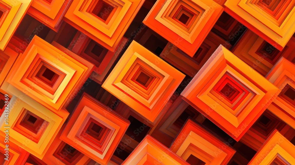 Poster vibrant abstract orange geometric shapes layered in a mesmerizing pattern, creating a dynamic visual