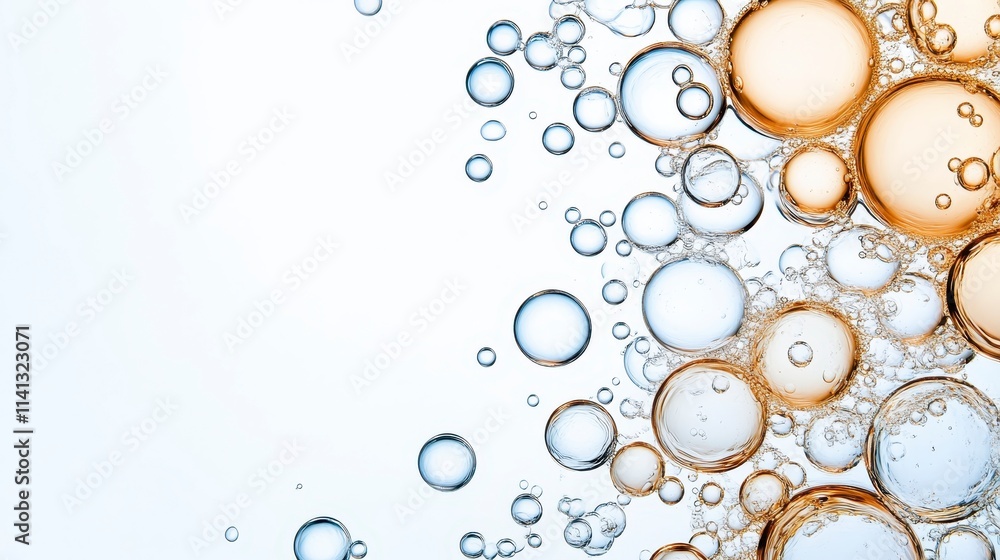 Poster the image features an artistic arrangement of colorful water bubbles against a soft background, crea