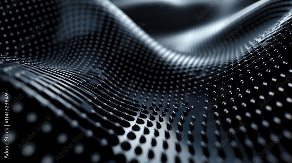 Poster abstract close-up of a textured surface with black dots, creating a dynamic wave-like pattern.